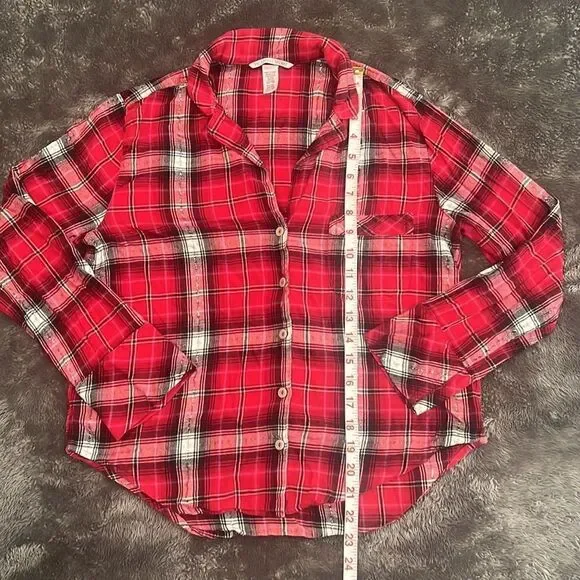 62. Size S Victoria’s Secret Paid flannel button down night shirt - Picture 4 of 9